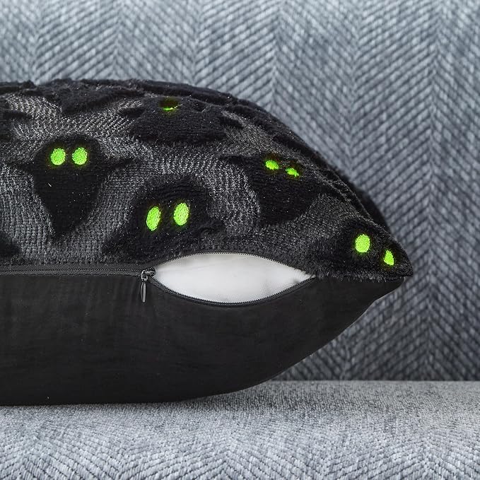 DFXSZ Halloween Pillow Covers 18x18 inch 2Pcs Black Ghost Halloween Decor | Halloween Decorations Set of 2 Throw Pillow Cases Plush Faux Fur Wool Cushion for Chair Sofa Bedroom Living Room Home Decor