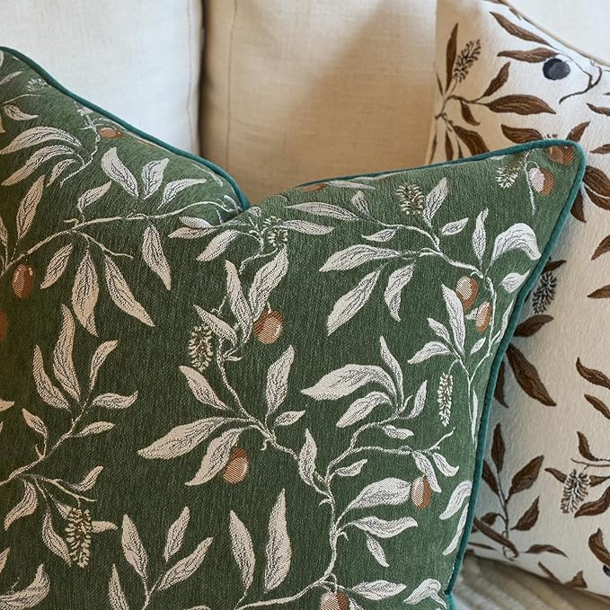 Alerfa Green Floral Throw Pillow Cover 20 x 20 Inch Sqaure Luxury Decorative Pillow Cover for Couch Living Room Bedroom