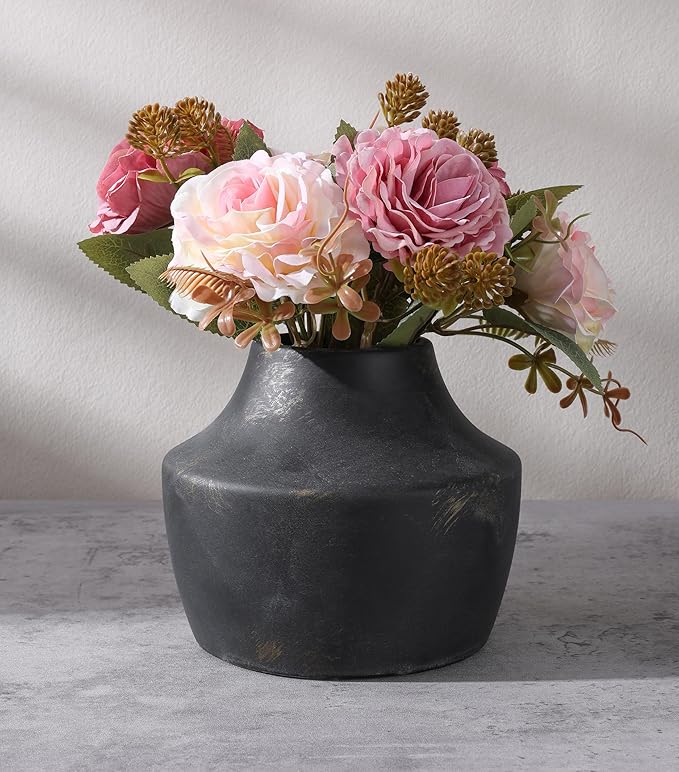 Ceramic Flower Vase, 5.3 Inch Rustic Vase for Flowers, Small Terracotta Pottery Vase for Home Decor, Farmhouse Decorative Vase for Living Room Kitchen Table Shelf Bedroom Decor