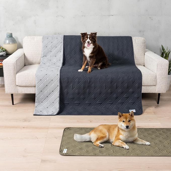 PetAmi Waterproof Couch Cover for Dog Non-Slip Bed Sofa Blanket, 68x82 Gray | Leakproof Furniture Protector for Pet Cat, Machine Washable Pee Proof Mat for Chair Car Seat, Durable & Anti Slip Backing