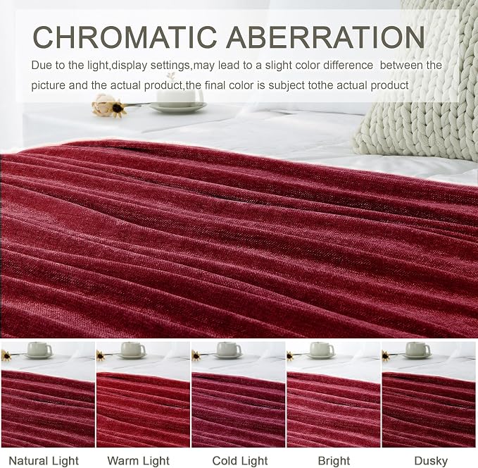 Chenille Throw Blanket for Couch 60" x 80" Twin, Red | Soft Cozy Throws with Fringe Tassel, for Living Room Bed Sofa Chair Cover, Lightweight Knitted Boho Blankets Christmas Decor