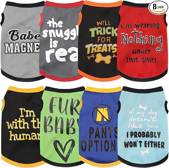 Upgrade Your Pet's Seasonal Wardrobe with Playful Flair: an 8-Piece Set of Dog Shirts Boasting Hilarious Printed Patterns, Ensuring Airy Comfort Throughout Summer and Fall Classic 8pc 3X-Large