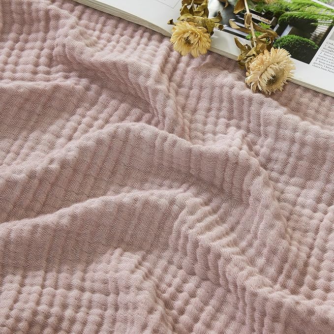 EMME Cotton Muslin Twin XL Blanket Breathable Gauze Soft Lightweight Blankets Adults Gifts for Women (Heather Dusty Pink, 66"x90")