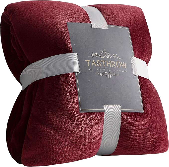 TASTHROW Large Flannel Fleece Throw Blanket, 50×70 Inch - Burgundy | Cozy Lightweight Thick Blanket - All Seasons Suitable for Women, Men and Kids (Two Pack)
