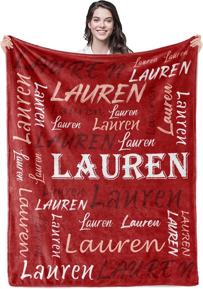 Personalized Custom Red Theme Light Soft Flannel Fleece Throw Blanket with Name for Men, Women, Boys, Girls, Kids - Customized Name Gifts for Birthday, Christmas, Valentines Day