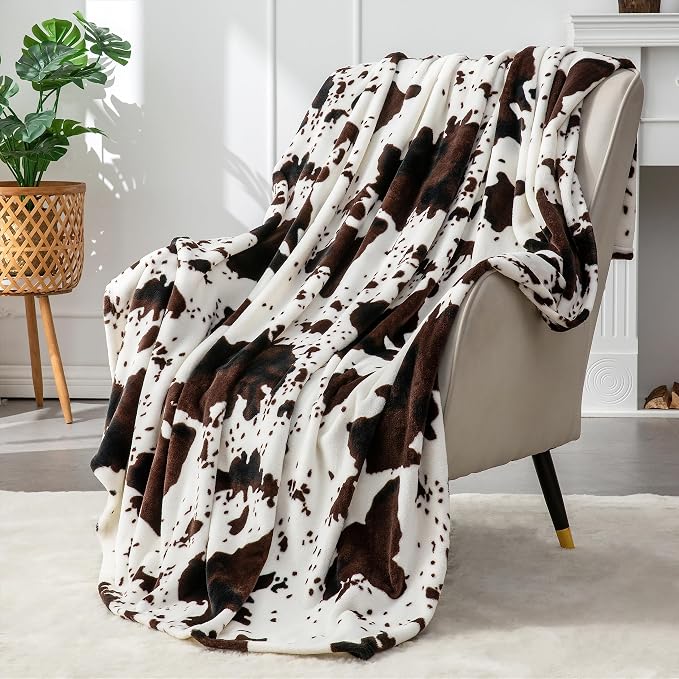 BEDELITE Fleece Blanket Soft Plush Twin Size Blanket Brown Cow 60"x80" | Ultra Soft Fleece, Plush Microfiber, Lightweight Warmth, All Season Comfort, Western Decor, Machine Washable, Couch Sofa Bed