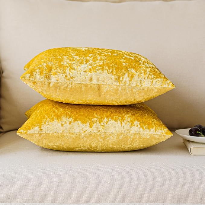 NiNi ALL Gold Velvet Throw Pillow Covers 18x18 Pack of 2 Decorative Couch | Soft Solid Boho Cushion Squar Pillow Cases for Chair Sofa Bedroom Farmhouse Living room Modern Luxury Home Decor Christmas
