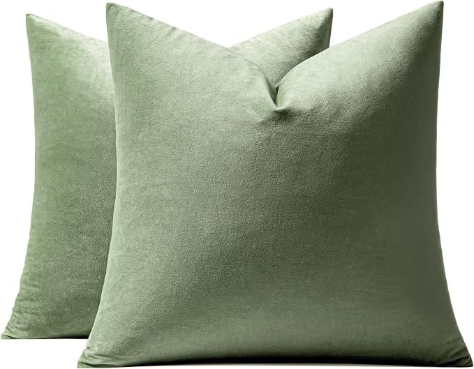 MIULEE Velvet Throw Pillow Covers 16x16 Inch Pack of 2 Sage Green | Soft Solid Small Decorative Pillow Covers, Modern Luxury Home Decor, for Couch Chair Sofa Bedroom Livingroom Car