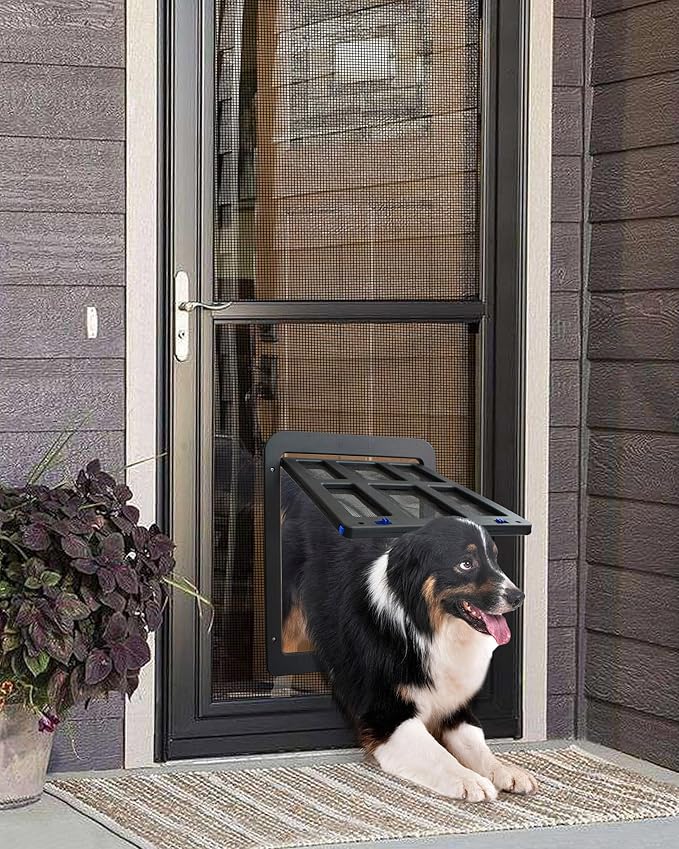 Dog Door for Sliding Door, Lockable Dog Screen Door with Magnetic Closure Easy Install Pet Door for Dogs Cats, 11.2"x14.4" Black