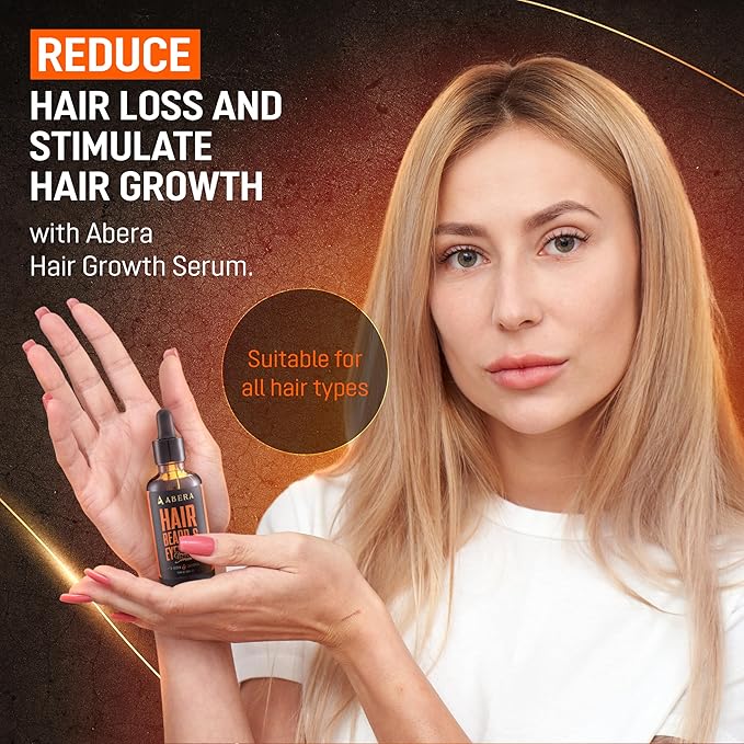 Abera Hair Growth Serum for Hair Loss, Natural Hair Regrowth Treatment for Hair & Beard with Biotin & Castor Oil | Extra Strength & Bigger Size 1.69 fl oz