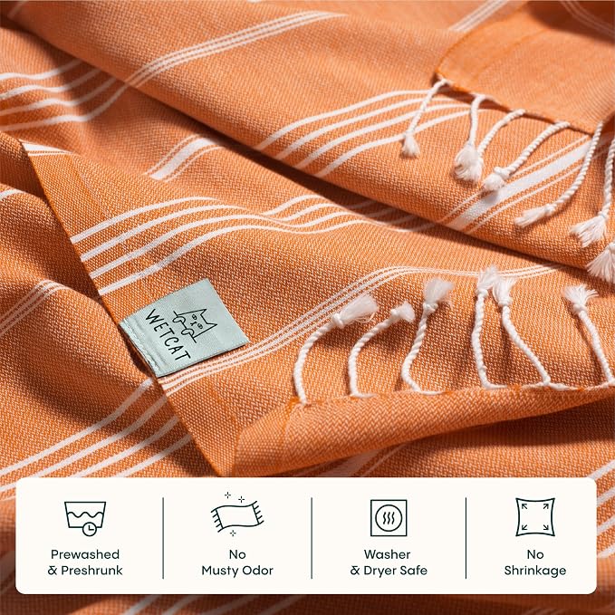 WETCAT Turkish Beach Towel Oversized (38"x71") 100% Turkish Cotton, Made in Turkey - Sand Free, Extra Large, Ultra Soft, Quick Drying, Compact & Lightweight for Travel - Burnt Orange