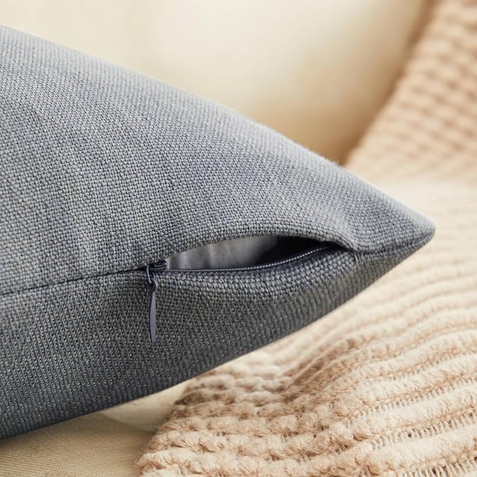 Rustic Linen Lumbar Pillow Covers Set of 2, Blue Ashes 12x20in | Textured Pillow Case, Rustic Cotton Linen Fabric, Modern Farmhouse Cushion Covers for Sofa Bed Living Room Home Decor