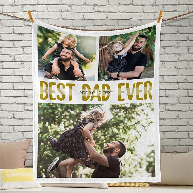 Personalized Photos Blankets for Dad Husband from Daughter Son Wife | Custom Blanket with Text Picture Collage, Customized Throw Blankets, Christmas Birthday Anniversary Wedding Gifts