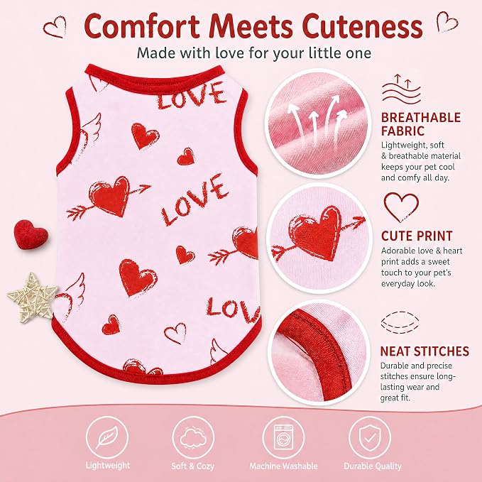 6 Pack Dog Shirt Summer Printed Puppy Clothes Girl Cute Dog Clothes for Small Dogs Cats for Medium Dog (Pink, Medium)