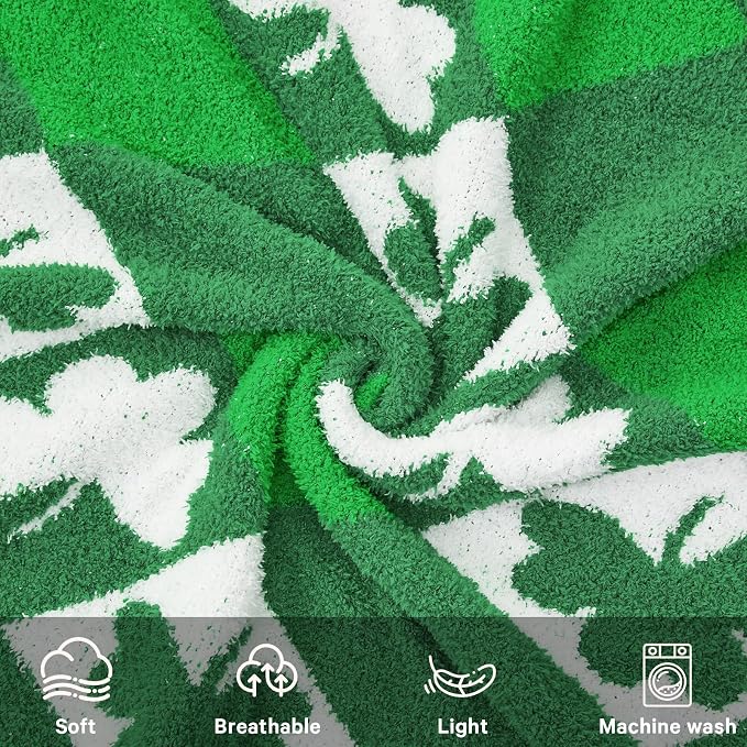 St. Patrick's Day Knit Throw Blanket - Super Soft Lightweight Plush Shamrock Clover Blanket for Couch, Bed, Sofa, 50 x 60 Inches, Irish Green