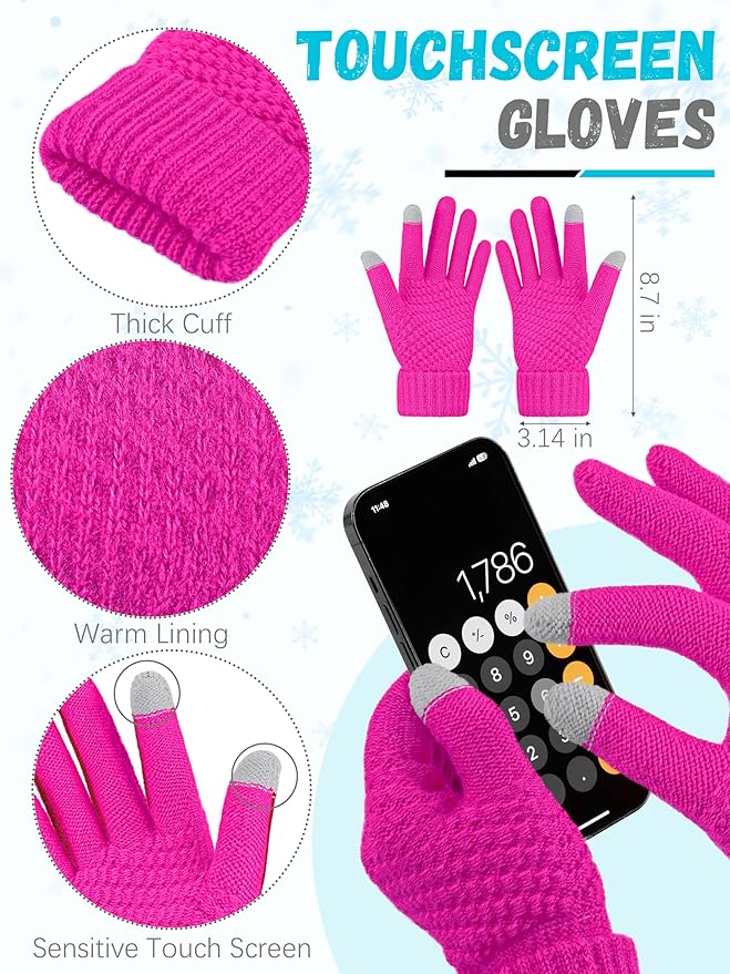 Winter Hat Scarf Gloves and Ear Warmer, Warm Knit Beanie Hat Touch Screen Gloves Set Winter Gifts Neck Scarves for Women