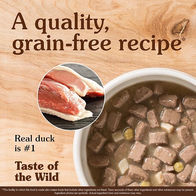 Taste of the Wild Wetlands Wet Dog Food, Fowl in Gravy, 13.2oz, Case of 12 | Puppy & Adult Dogs | Grain Free Recipe* | Real Duck, Quail & Turkey in Gravy | Complete & Balanced to Satisfy Finicky Dogs