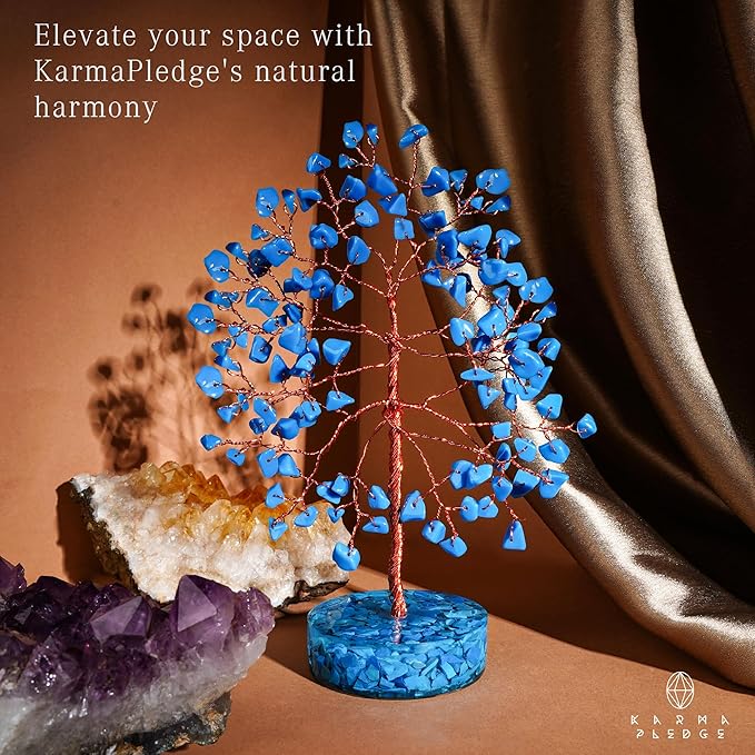 Turquoise Crystal Tree of Life Birthday Gifts for Women, Men, Friends, Handmade Chakra Healing Crystals Tree for Home Office Decor, Positivity, Good Luck, Money, Unique Gifts for Her Mom, Sister, Dad