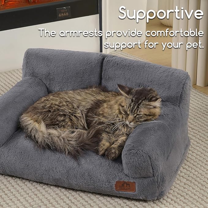 Hollypet Small Dog Large Cat Bed Puppy Couch Beds for Pets up to 25 lbs | Fluffy Dog Cat Couch Plush Soft Warming Pets Beds with Machine Washable Cover and Non-Slip Bottom