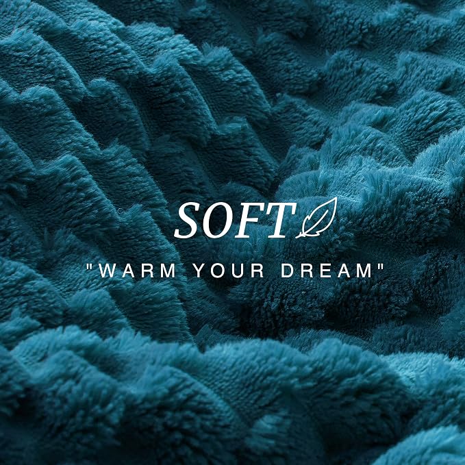 EXQ Home Soft Fleece Full Blanket – Cozy Lightweight 3D Imitation Turtle Shell Jacquard Blanket for Couch Bed – All-Season Warm Fuzzy Flannel Blanket for Women Mom Her Gifts(84"x90",Teal)