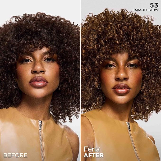 L'Oreal Paris Feria Multi-Faceted Shimmering Permanent Hair Color, High Intensity Hair Dye for 3X Highlights, 53 Caramel Glow, 1 Kit
