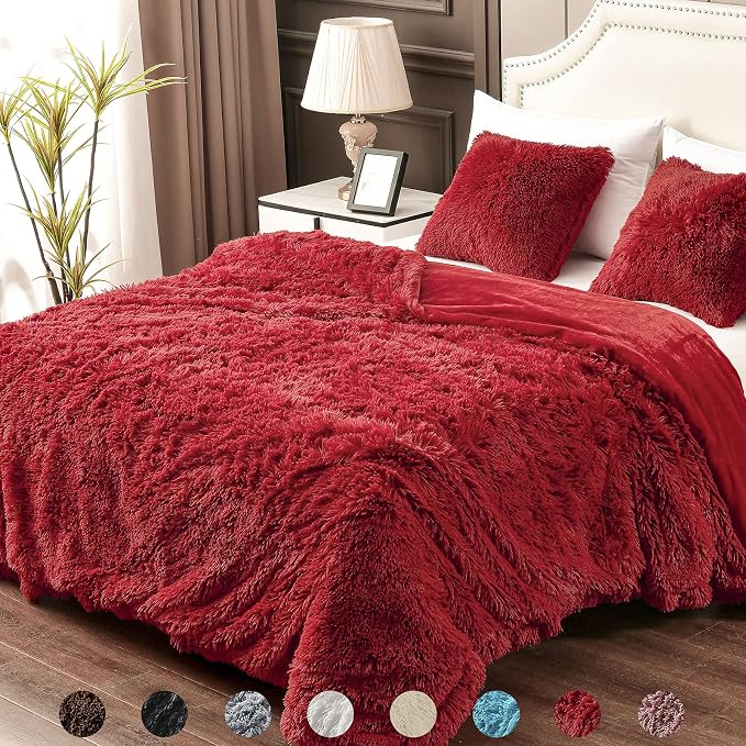 YUSOKI Long Faux Fur Twin Size Blanket, Red, 60" x 80" | Ultra Soft, Lightweight for All Season Use, stays fluffy after repeated washes, Perfect Gifts, Machine Washable
