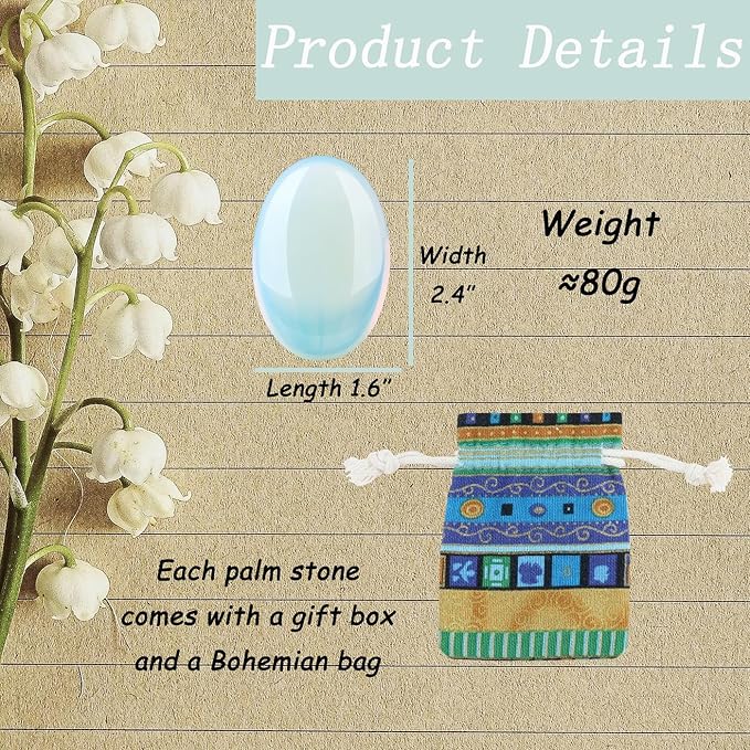 DUQGUHO Opal Stone Opalite Palm Stone 2.4'' Synthetic Healing Crystal Gemstone Worry Stone Energy Balancing Polished Stones Blessing Gifts Boho Pocket Stone 1PCS