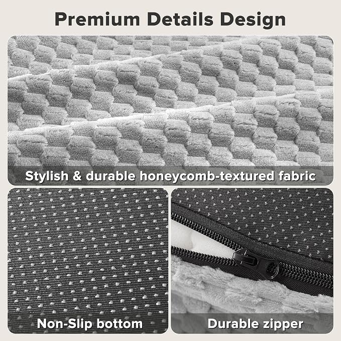 JOEJOY Orthopedic Dog Bed Medium Size Dogs, Waterproof Washable Oval Dog Beds with Removable Cover, Egg-Crate Memory Foam Pet Bed with Bolster Sides & Non-Skid Bottom, Light Grey, 28''x20''