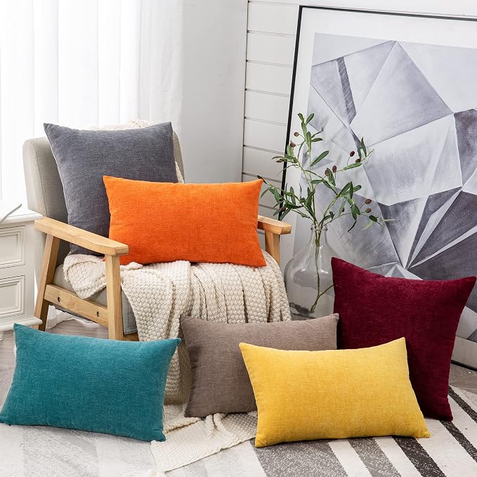 GAWAMAY Decorative Throw Pillow Covers 16x16 Inch Set of 2, Super Soft Chenille Square Pillows Farmhouse Fall Pillowcase for Living Room Bedroom Sofa Couch Cushion Cover Grey 40x40cm (No Insert)