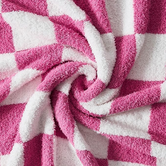 Soft Checkered Throw Blanket for Couch-Cozy Warm Knitted Blankets | Lightweight Warm Fluffy Decor for Women, Mom, Her & Girls, Sofa, Chair, Bed, 50x70in, Hot Pink