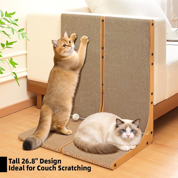 Value 2-Pack 26.8 Inch Cat Scratching Post, Premium High Density Cardboard Cat Scratcher for Multi-Cat Homes, Reinforced Durable Scratching Pad with Catnip Toy Ball for Indoor Cats