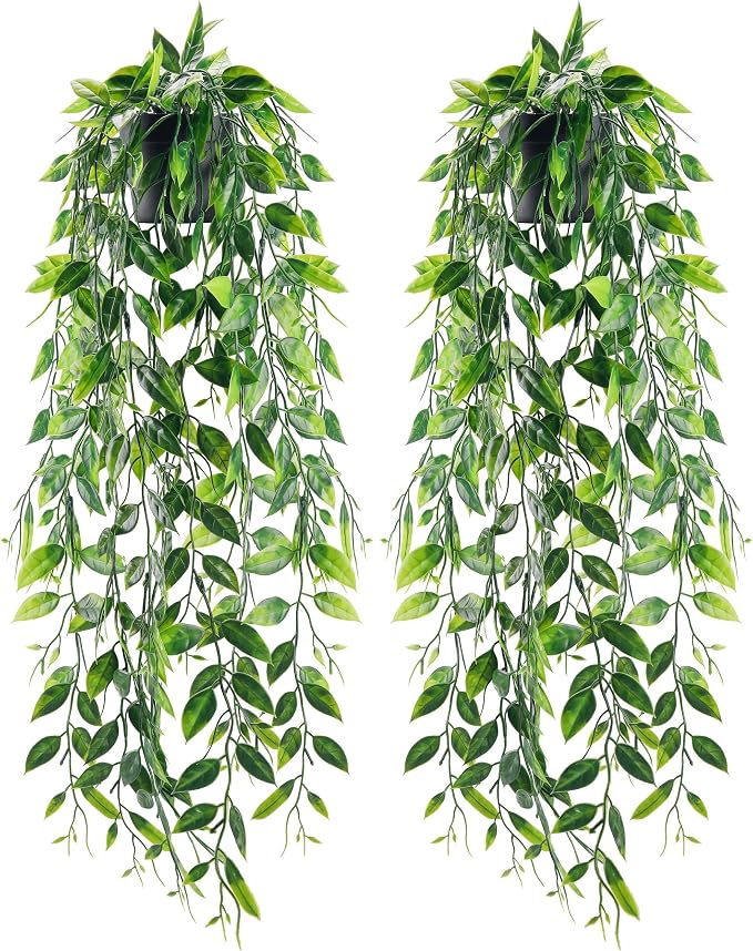 Der Rose 2Pcs Small Fake Hanging Plants Artificial Pea Pod for Wall Decor | Artificial hanging plants, faux pea pod soft draping greenery for indoor displays, bookshelves, bathroom and bedroom walls