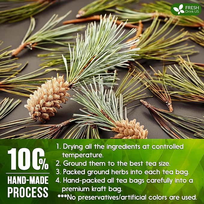 FreshDrinkUS, Pine Needle Tea Bags – 40 Tea Bags, Naturally Caffeine-Free, Refreshing Herbal Tea, Wild-Harvested Pine Leaves, Aromatic and Soothing – Non-GMO & Eco-Friendly Packaging