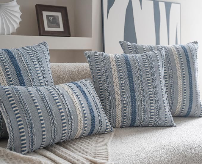 Cethom Boho Lumbar Pillow Covers 14x36 Long, Farmhouse Decorative Couch Pillow Cases, Blue Accent Pillows of Bed, Sofa Bedroom Living Room Home Decor Cushion Cover, Pack of 1