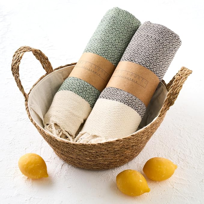 BAY LAUREL Turkish Hand Towel – Pack of 2 | Soft & Absorbent Decorative Towels for Bathroom, Hand, Face, Hair, Gym, Yoga, SPA, Kitchen & Tea | Boho Decor (Army Green, Diamond 16x40 Inches (Set of 2)