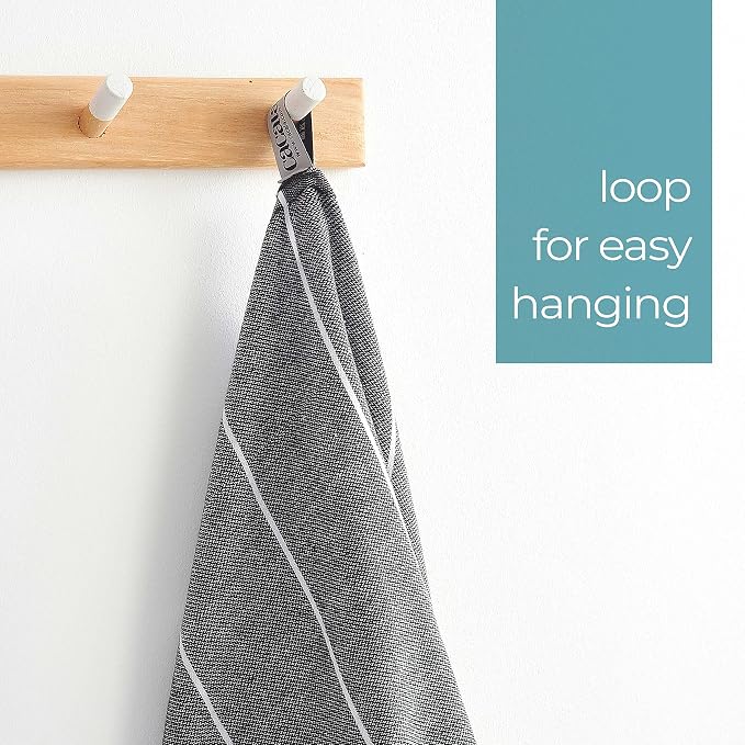Cacala 100% Turkish Cotton Kitchen Tea Towels, Highly Absorbent Luxury Soft Quick Drying Dish Towel with Hanging Loop for Gym, Yoga, Bath, Sports, Cleaning and Kitchen (23 x 36), Black