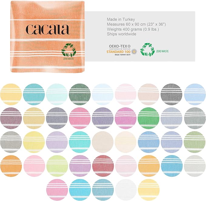 Cacala 100% Turkish Cotton Kitchen Tea Towels, Highly Absorbent Luxury Soft Quick Drying Dish Towel with Hanging Loop for Gym, Yoga, Bath, Sports, Cleaning and Kitchen (23 x 36), Orange