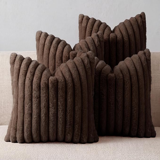 Brown Throw Pillow Covers 18 x 18 Set of 4, Cute Boho Throw Pillow Cover for Couch/Bed, Decorative Pillows Covers for Sofa/Bed, Accent Pillow Covers for Living Room, Rustic/Home/Room Decor