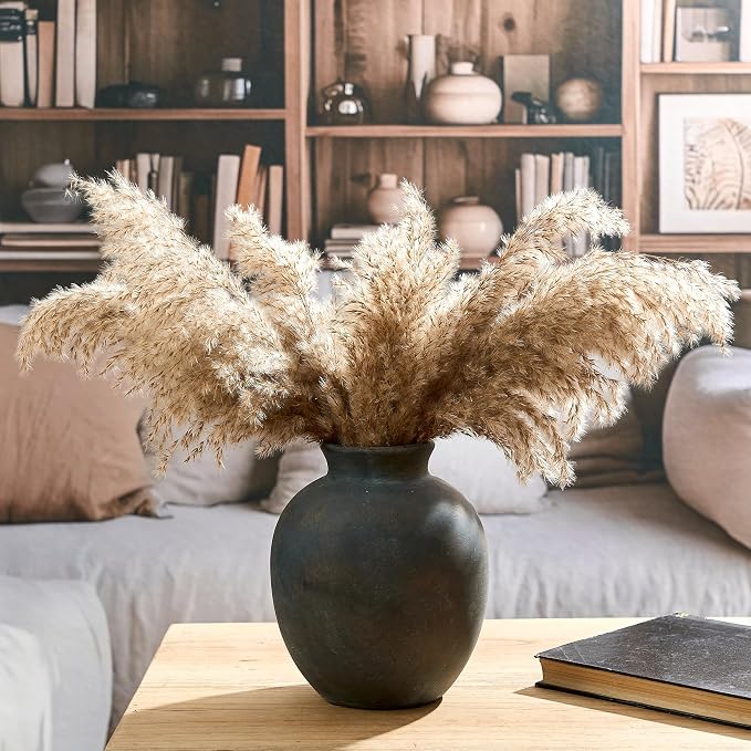 SIDUCAL Ceramic Decorative Flower Vase | 7.48 Inch Pottery Rustic Farmhouse Boho Vase for Home Decor, Table, Living Room, Bathroom, Coffee Desk, Shelf, Mantel Decoration, Wedding, Bronze