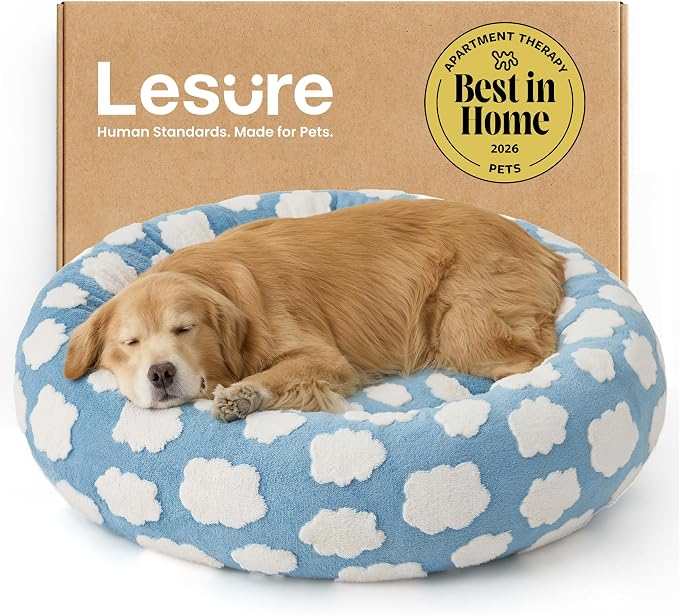 LE SURE Shown on TV Jacquard Donut Dog Beds Extra Large,Blue 42x42x9in | XL Orthopedic Calming Pet Bed Sofa, Original Design Pattern,Washable Cover, Home Decor as Gift for Pet,Anti Slip Bottom