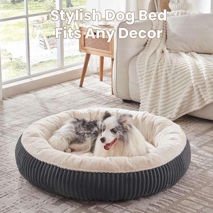 45 inches Calming Donut Dog Bed for Extra Large Dogs,Charcoal | Round Jumbo Pet Bed with Removable&Washable Cover,Milk Plush Faux Fur, Fits Pets up to 100 lbs