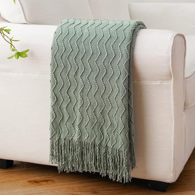BATTILO HOME Sage Green Throw Blanket for Couch, Home Decor Sage Throw Blankets, Spring Green Blanket for Bedroom Decor Housewarming Gifts, 50"x60"
