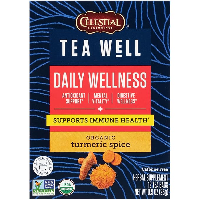 Celestial Seasonings TeaWell Herbal Tea, Daily Wellness, Organic Turmeric Spice, 12 Count