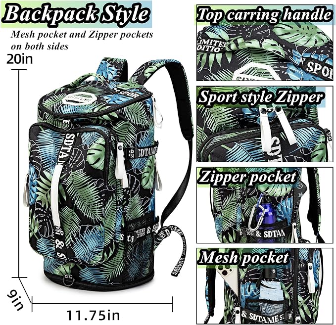 Gym Duffle Bag Backpack with Shoe Compartment,4 ways Travel Backpack for Women and Men,Multi-Functional Weekender bag with Waterproof Layer&Laptop Compartment for Fitness, Travel,Camping
