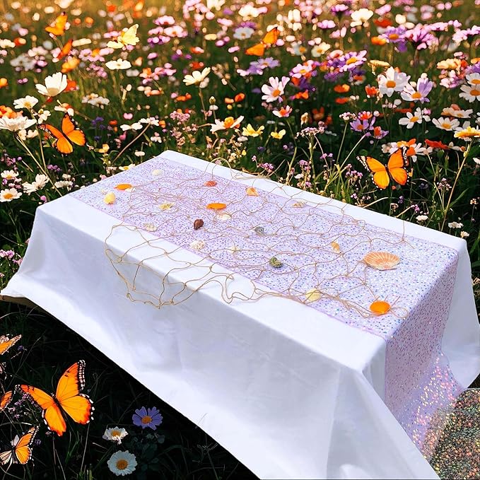 Purple Sequin Table Runner 10 Ft 1 Pack, Perfect for 6 - 8 Ft Tables, Iridescent Table Runner 120" x 17" 1 Pack for Wedding Baby Shower Birthday Decorations
