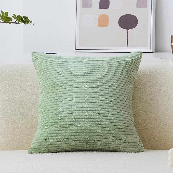 Home Brilliant 24x24 Pillow Cover Large Throw Pillows Euro Sham Striped Corduroy Living Room Throw Pillow Cover for Couch Bed Bench Summer Decor, 24 inch (60cm), Sage Green