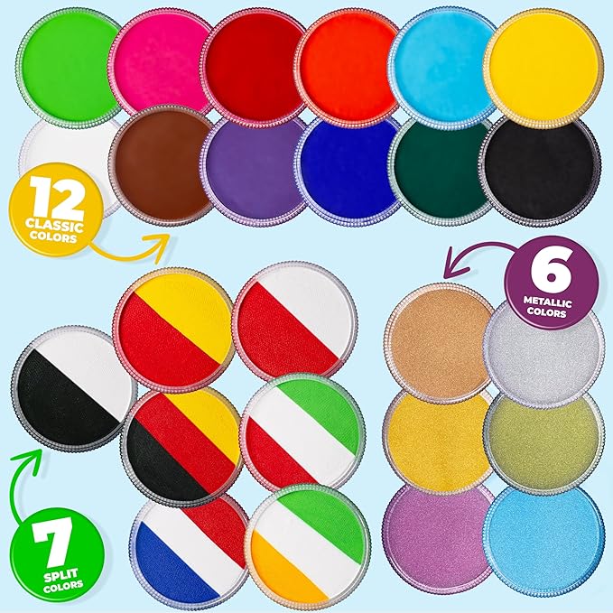 Blue Squid Face Paint Water Based Single Cake Professional Face & Body Paint - Water Activated, Kids Adults Face Painting for Costume, Halloween Makeup, Cosplay - Red, White & Blue Face Paint 30g