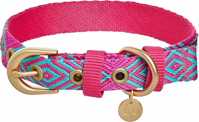Blueberry Pet Southwestern Tribal Lozenges French Pink Adjustable Dog Collar with Metal Buckle, Neck 19.5-26", for Large Breed