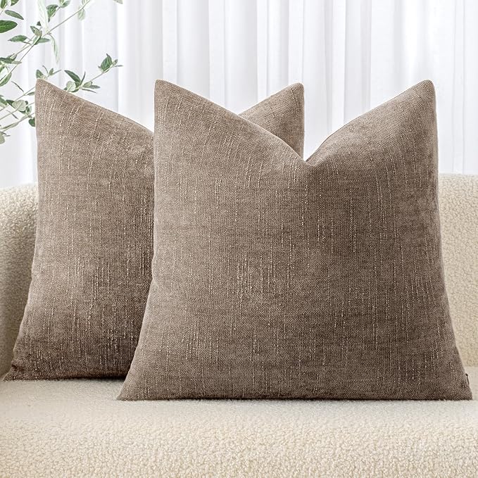 MIULEE 24x24 Inch Euro Textured Chenille Throw Pillow Covers Taupe Grey | Pack of 2 Decorative Soft Throw Pillows,Solid Textured Cushion Covers,Modern Home Decor for Bed Couch Sofa Bedroom Livingroom