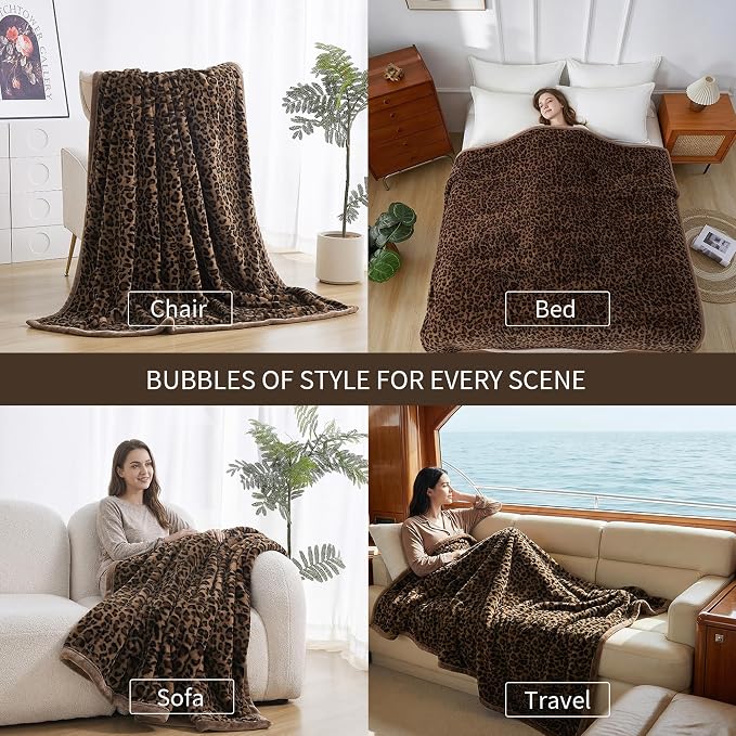 Luxury Leopard Print Faux Fur Cheetah Throw Blanket Reversible Soft Thick | Rabbit Fur Flannel Fleece Warm Fuzzy Plush Blankets for Couch Bed Sofa Cozy Gift for Women Throw 50x60 inches